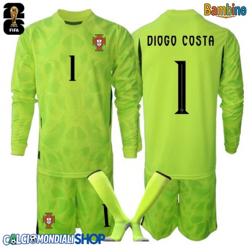Maglie da calcio Portogallo Diogo Costa #1 Portiere Prima Maglia Bambino Mondiali 2026  Manica Lunga + Pantaloni corti)